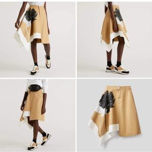 Asymmetric Beige Floral Handkerchief Hem Skirt - Unbranded